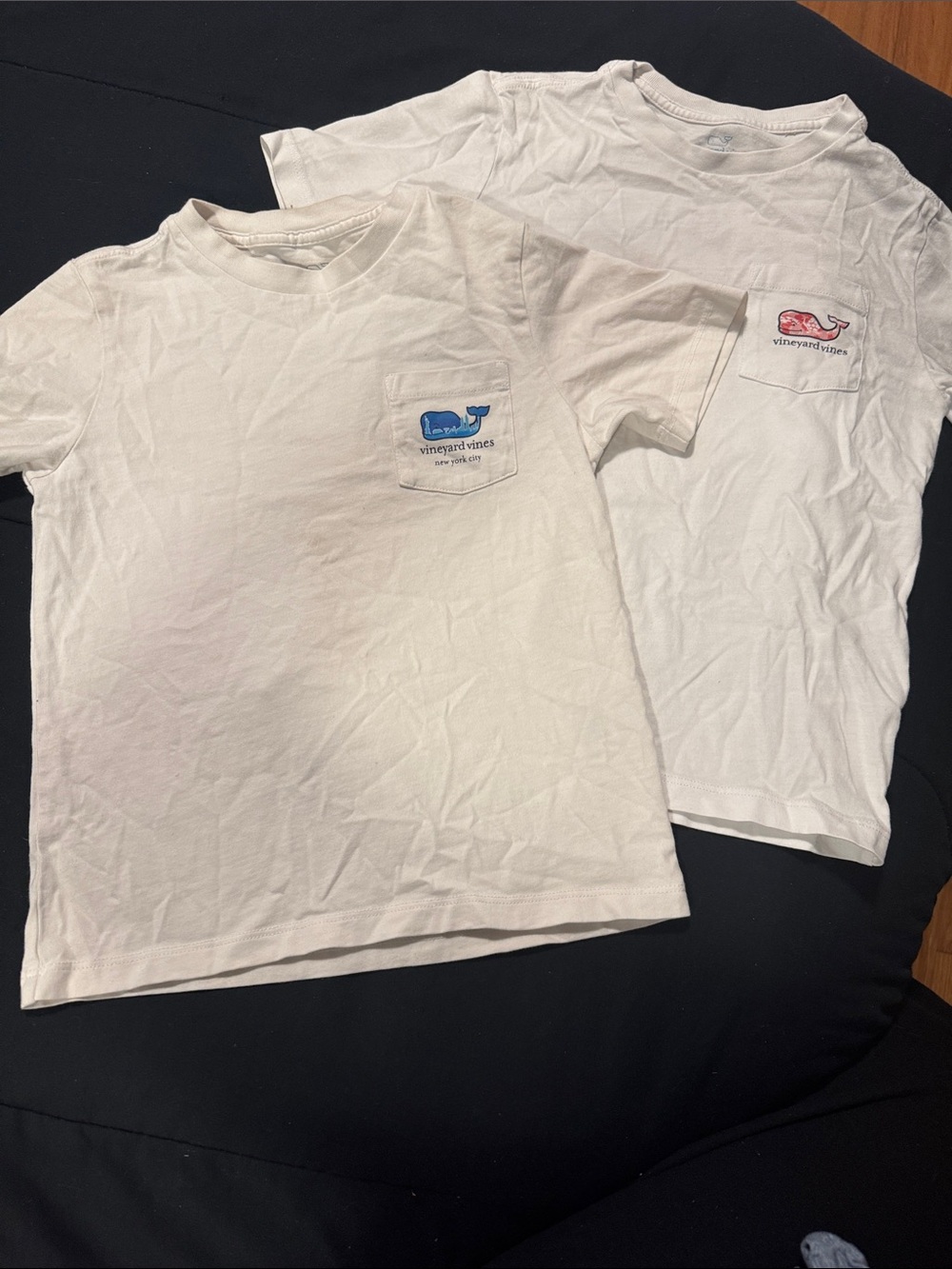 Vineyard Vines White Short-Sleeve Pocket Tees with Blue and Pink Whale Logos